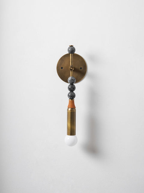 Toam Wall Lamp with Marble Beads and Antique Brass Frame