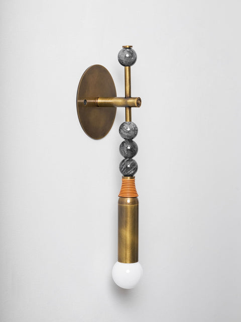Toam Wall Lamp with Marble Beads and Antique Brass Frame