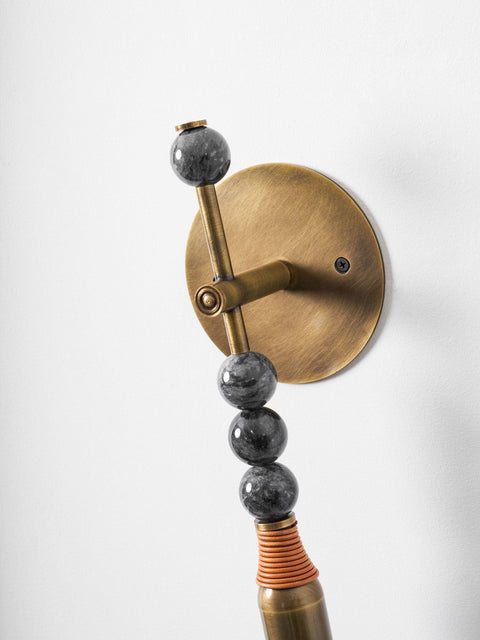 Toam Wall Lamp with Marble Beads and Antique Brass Frame