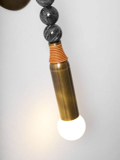 Toam Wall Lamp with Marble Beads and Antique Brass Frame