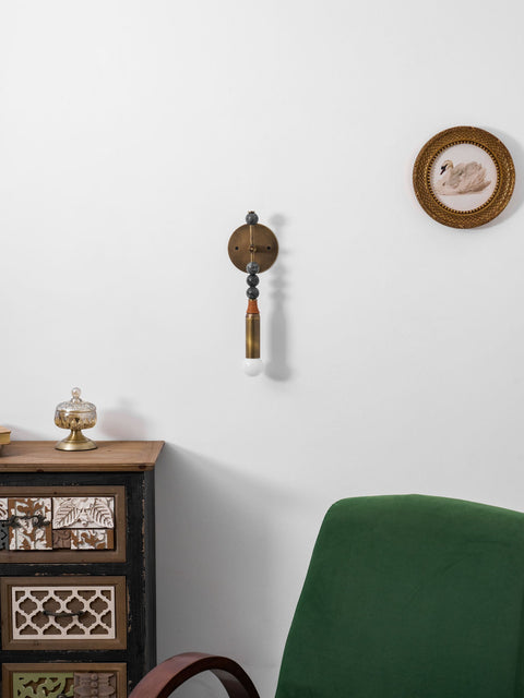 Toam Wall Lamp with Marble Beads and Antique Brass Frame