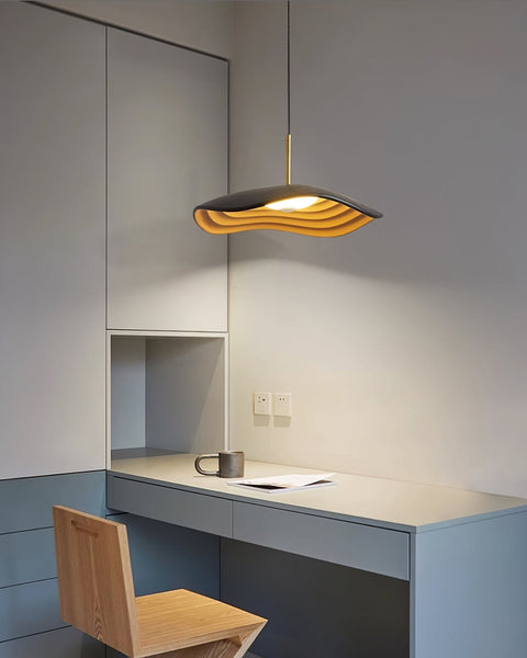 Pendant Light with Sculpted Wave Shade and Integrated LED