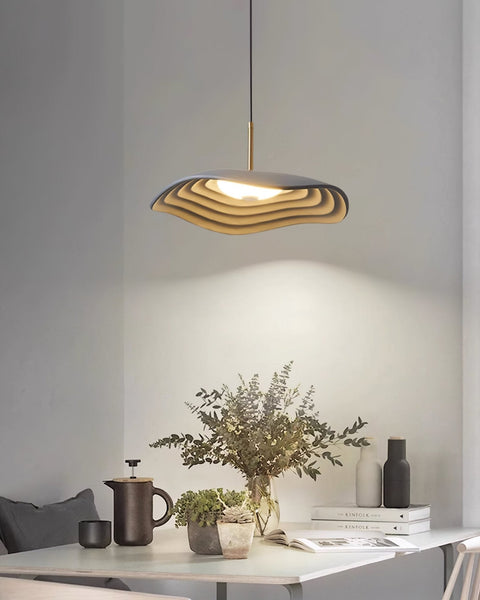 Pendant Light with Sculpted Wave Shade and Integrated LED