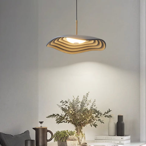 Pendant Light with Sculpted Wave Shade and Integrated LED