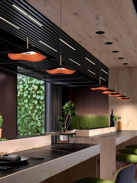 Pendant Light with Sculpted Wave Shade and Integrated LED