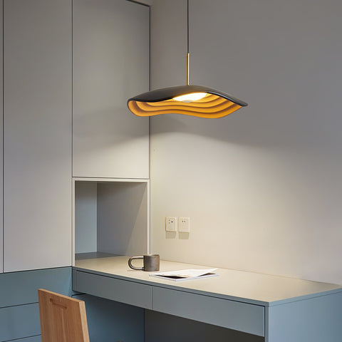 Pendant Light with Sculpted Wave Shade and Integrated LED