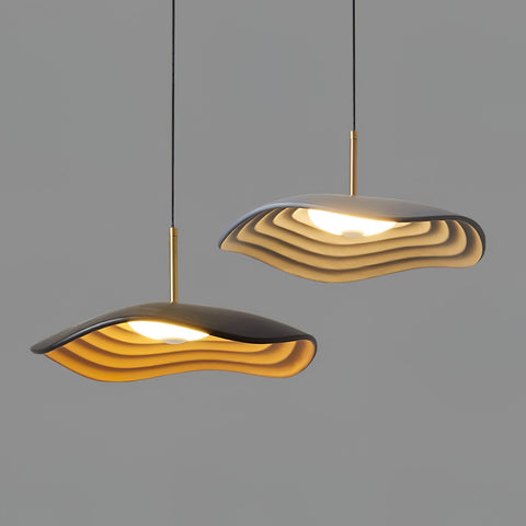 Pendant Light with Sculpted Wave Shade and Integrated LED
