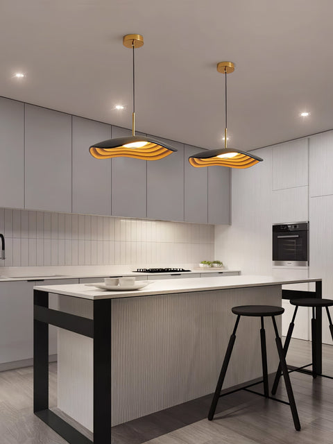 Pendant Light with Sculpted Wave Shade and Integrated LED
