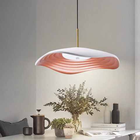 Pendant Light with Sculpted Wave Shade and Integrated LED