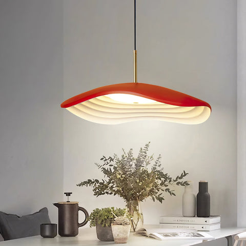 Pendant Light with Sculpted Wave Shade and Integrated LED