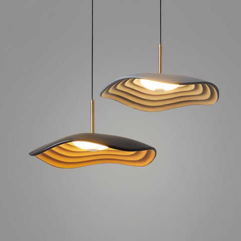 Pendant Light with Sculpted Wave Shade and Integrated LED