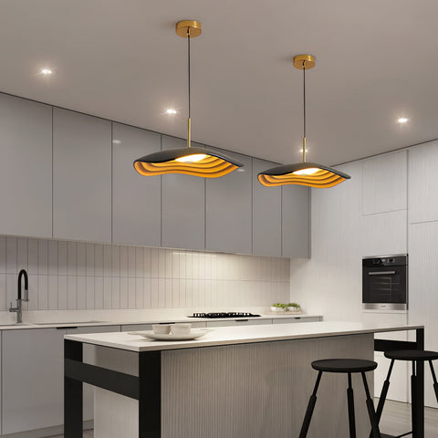 Pendant Light with Sculpted Wave Shade and Integrated LED