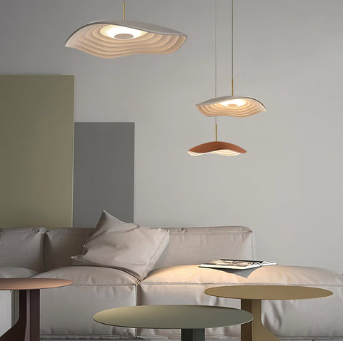 Pendant Light with Sculpted Wave Shade and Integrated LED