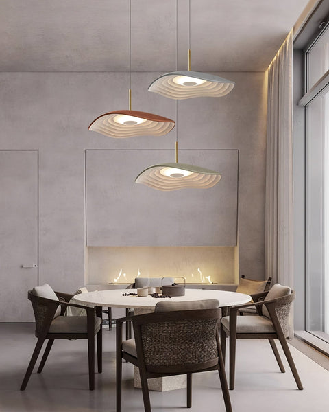 Pendant Light with Sculpted Wave Shade and Integrated LED