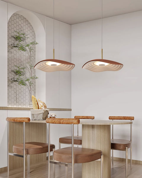 Pendant Light with Sculpted Wave Shade and Integrated LED