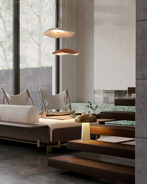 Pendant Light with Sculpted Wave Shade and Integrated LED