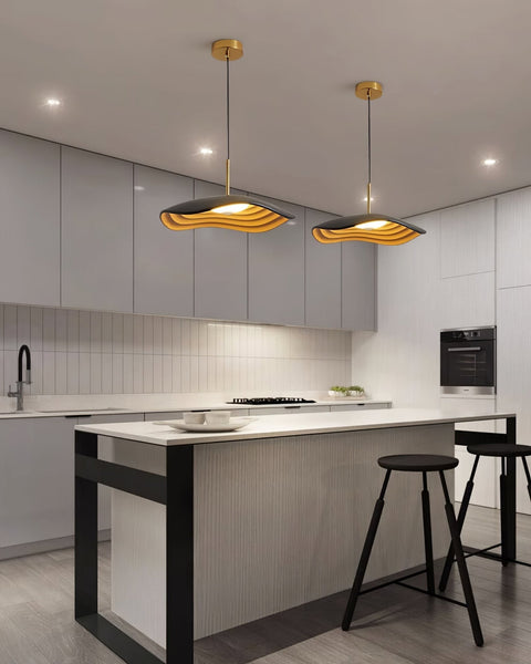 Pendant Light with Sculpted Wave Shade and Integrated LED