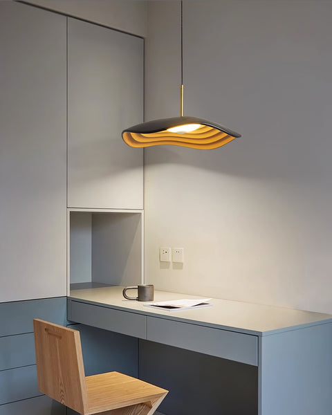 Pendant Light with Sculpted Wave Shade and Integrated LED