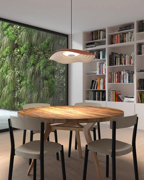 Pendant Light with Sculpted Wave Shade and Integrated LED