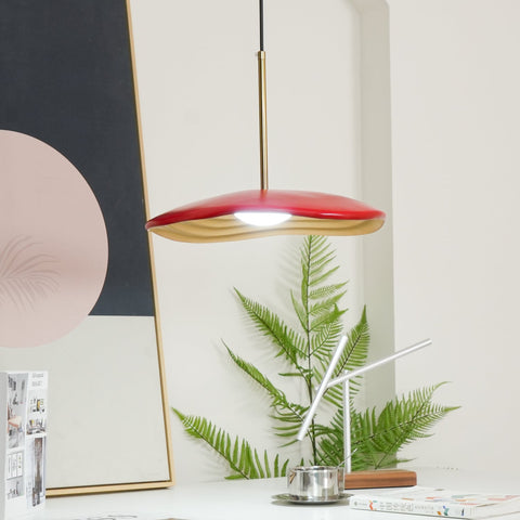 Pendant Light with Sculpted Wave Shade and Integrated LED