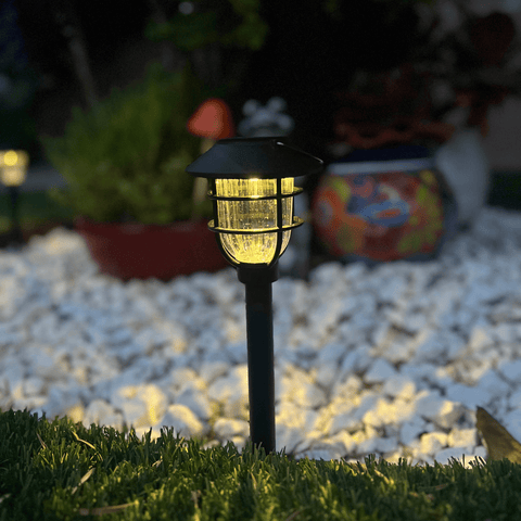 Solar LED Path Light with Iron Cage and Ground Stake for Gardens