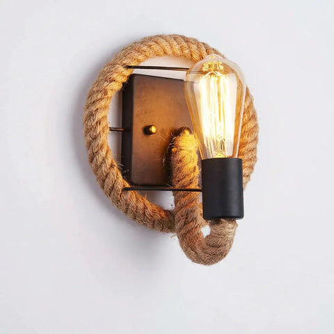 Hemp Rope Wall Sconce with Exposed Bulb and Rustic Wall Accent