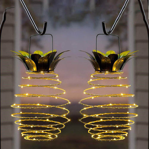 Solar Pineapple Hanging Lantern with Spiral LED Lights for Patios