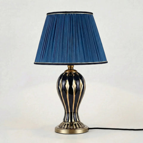 Table Lamp with Decorative Ceramic Base and Pleated Fabric Shade