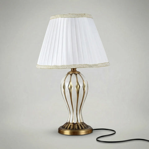 Table Lamp with Decorative Ceramic Base and Pleated Fabric Shade