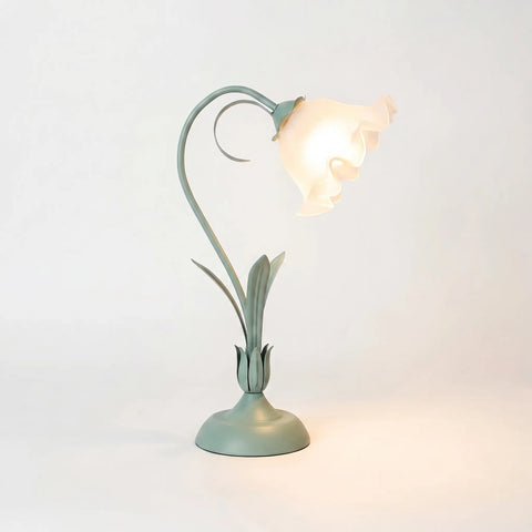 Table Lamp with Ruffled Flower Shade and Curved Metal Stem