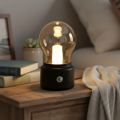 Vintage Glass Table Lamp with Warm LED Light