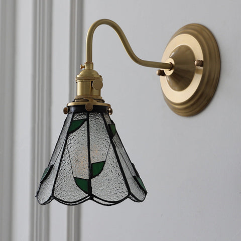Tiffany-Style Glass Wall Sconce with Brass Frame
