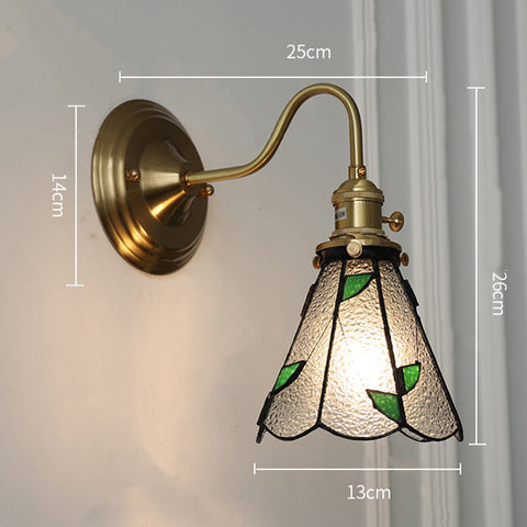 Tiffany-Style Glass Wall Sconce with Brass Frame