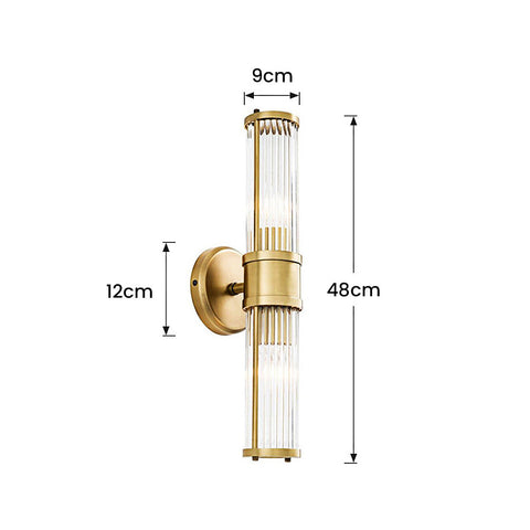 Gold Finish Glass Wall Sconce with E14 Bulb Socket and Slim Vertical Design