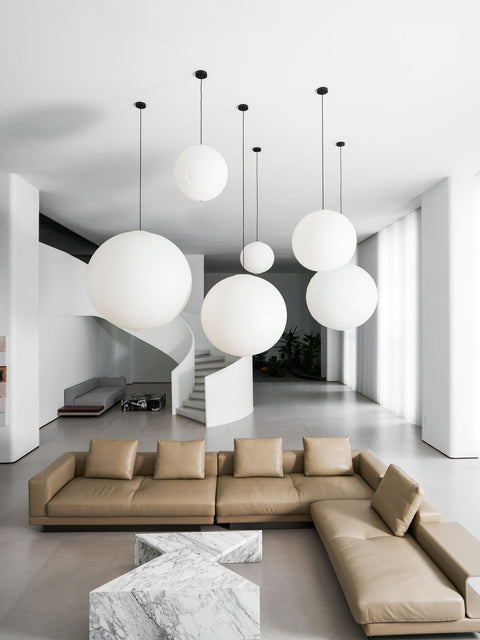 Pendant Light with Round Paper Lantern Shade and Bamboo Frame