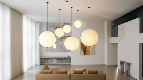 Pendant Light with Round Paper Lantern Shade and Bamboo Frame