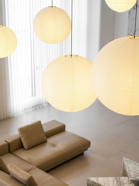 Pendant Light with Round Paper Lantern Shade and Bamboo Frame