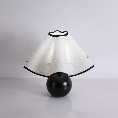 Table Lamp with Scalloped Linen Shade and Rounded Wooden Base