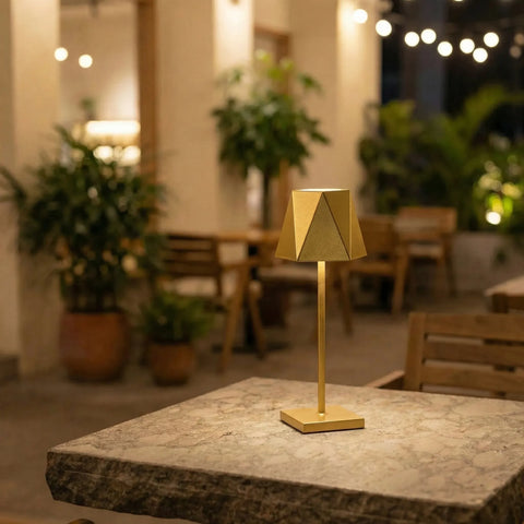 Cordless LED Table Lamp with Geometric Shade and Touch Dimming