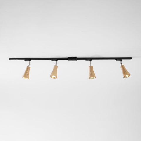 Track Light with Adjustable Wooden Spotlights and Steel Rail