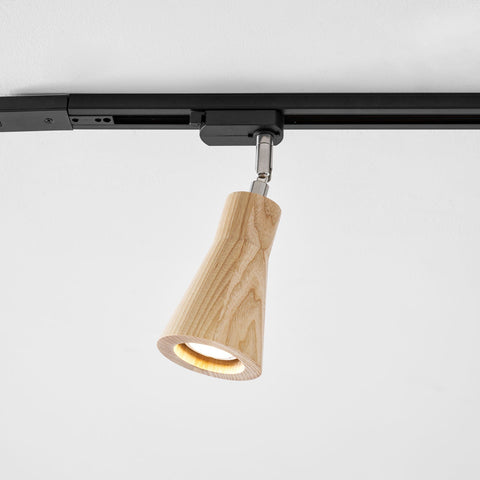 Track Light with Adjustable Wooden Spotlights and Steel Rail