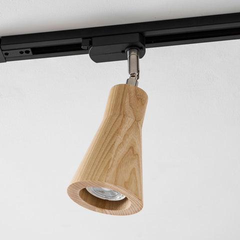 Track Light with Adjustable Wooden Spotlights and Steel Rail