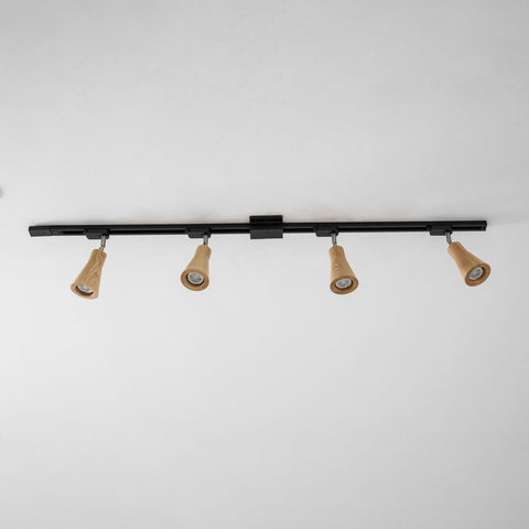 Track Light with Adjustable Wooden Spotlights and Steel Rail