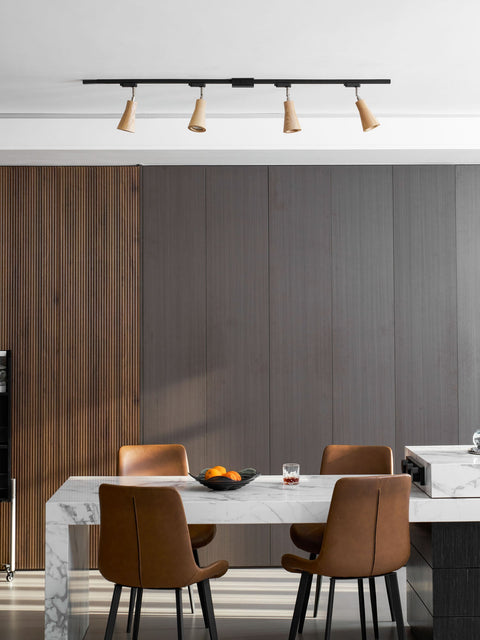 Track Light with Adjustable Wooden Spotlights and Steel Rail