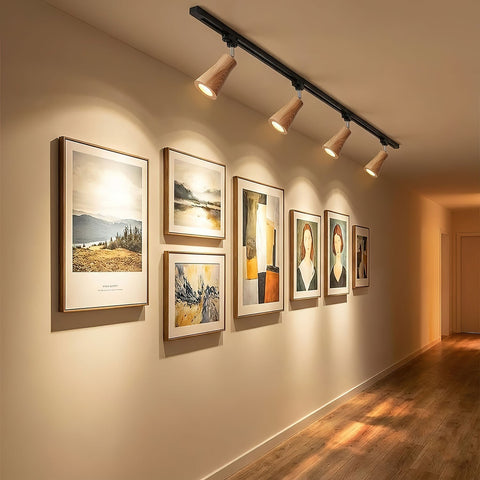 Track Light with Adjustable Wooden Spotlights and Steel Rail