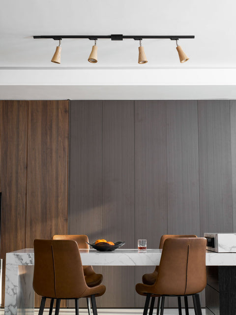 Track Light with Adjustable Wooden Spotlights and Steel Rail