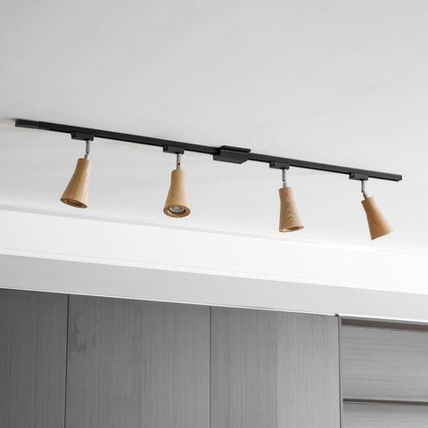 Track Light with Adjustable Wooden Spotlights and Steel Rail