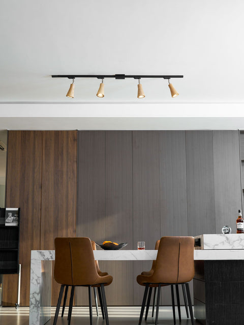 Track Light with Adjustable Wooden Spotlights and Steel Rail