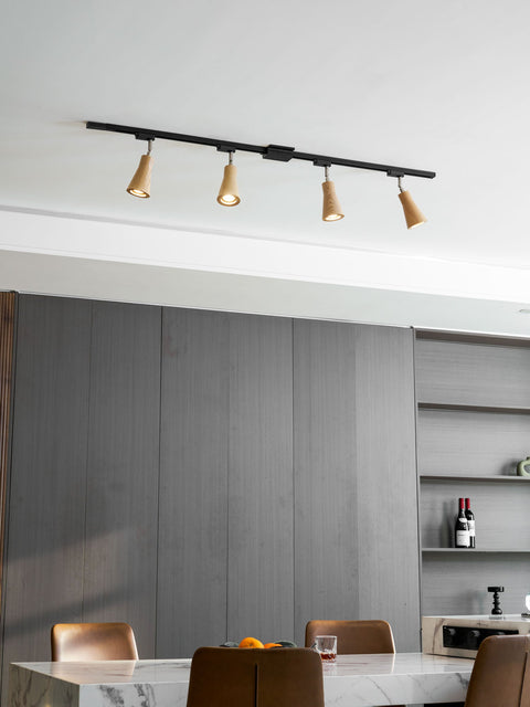 Track Light with Adjustable Wooden Spotlights and Steel Rail