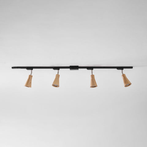 Track Light with Adjustable Wooden Spotlights and Steel Rail